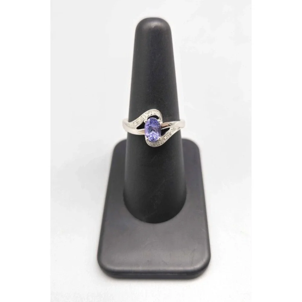 .925 SILVER DIAMOND & TANZANITE RING SIZE 7 2.9G (GNH022930)